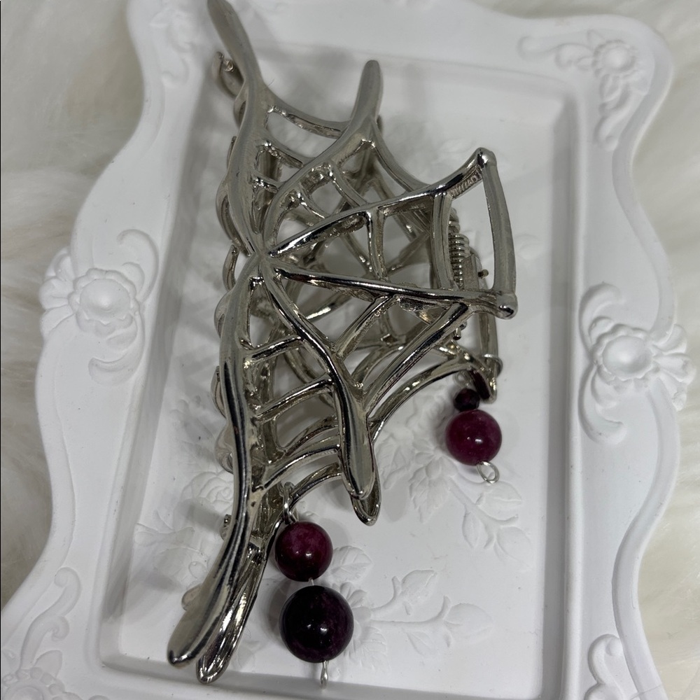 Ruby and Garnet Spider Web Hair Clip dark romantic goth witchy luxe